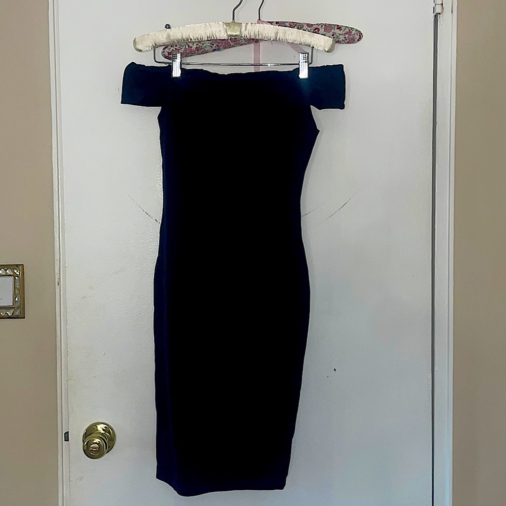 Navy blue stretchy material dress